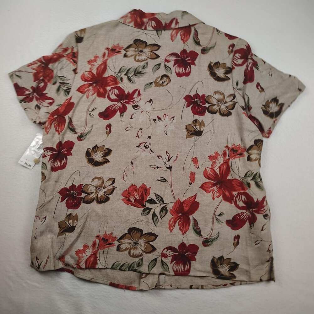 VTG Style & Co. Collection Linen Shirt Womens sz 18 Beige Flax Bali Floral - Picture 2 of 8